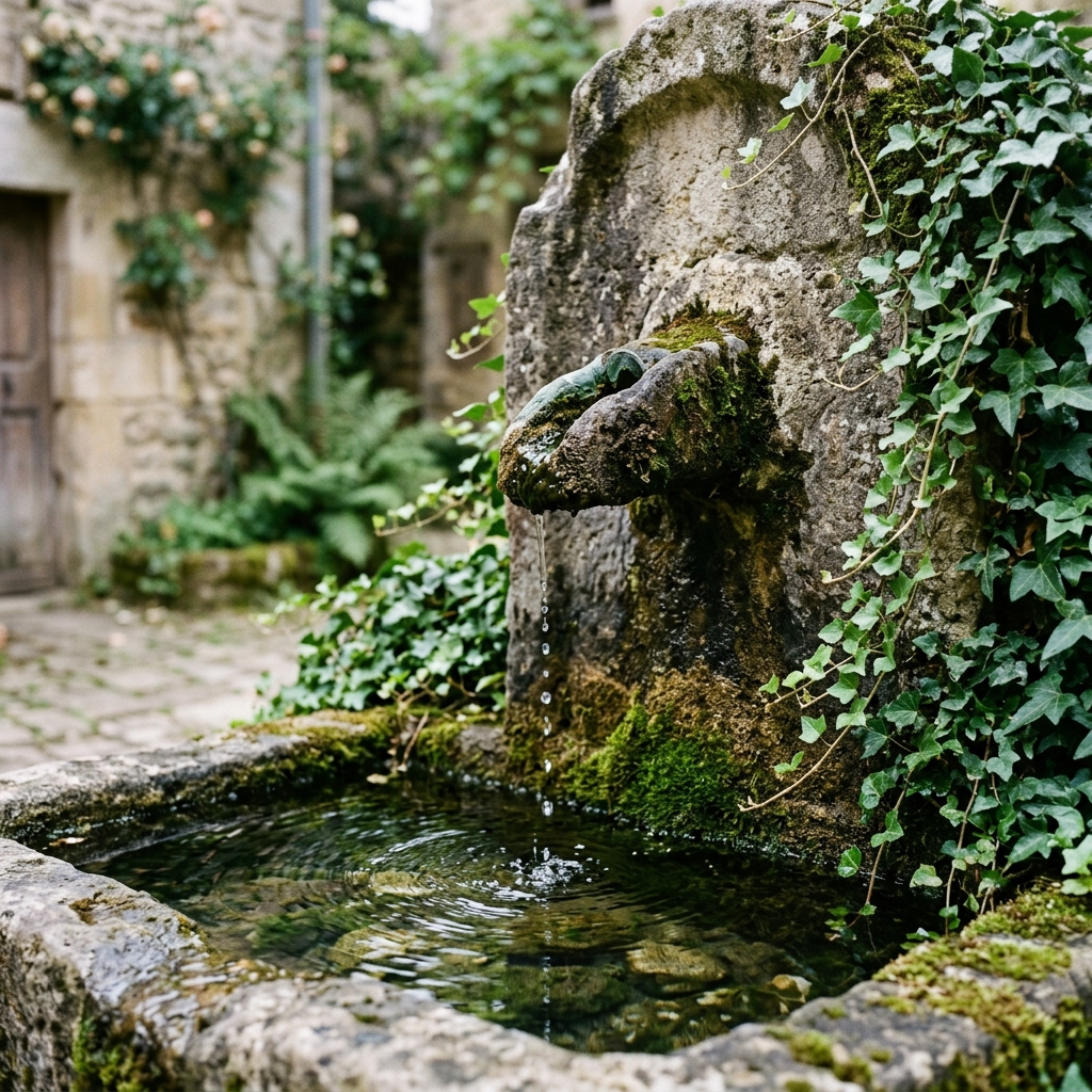 Fonte Rústica de Pedra e Sons de Água