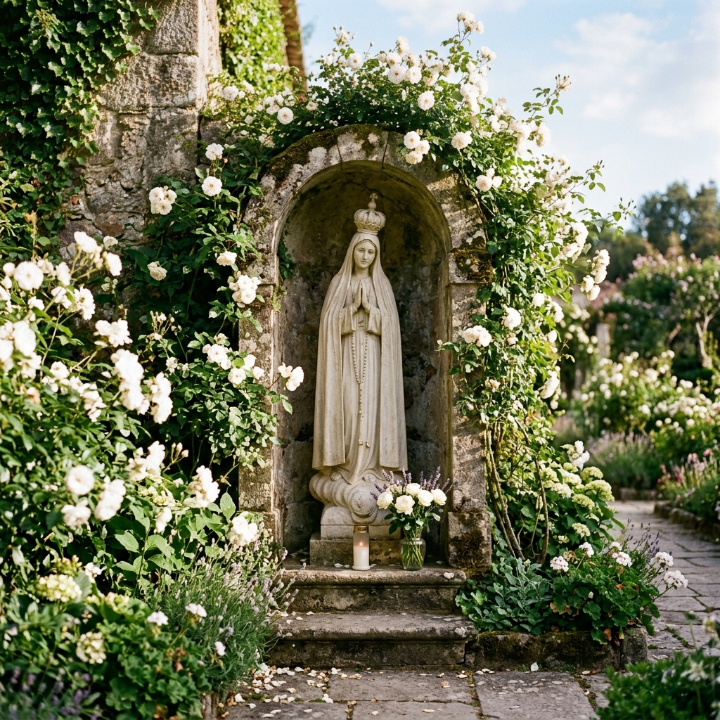 Estátua de Nossa Senhora de Fátima nos Jardins